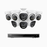 H800X - 4K 8 Kanal PoE Überwachungskamera-Set mit 4 Bullet Kameras & 4 Turm Kameras, 1/1.8'' BSI Sensor, f/1.6 Aperture (0.003 Lux), alarmierung mit sirene und blitzlicht, 2CH 4K-Dekodierungsfunktion, personen- und fahrzeugerkennung, perimeterschutz